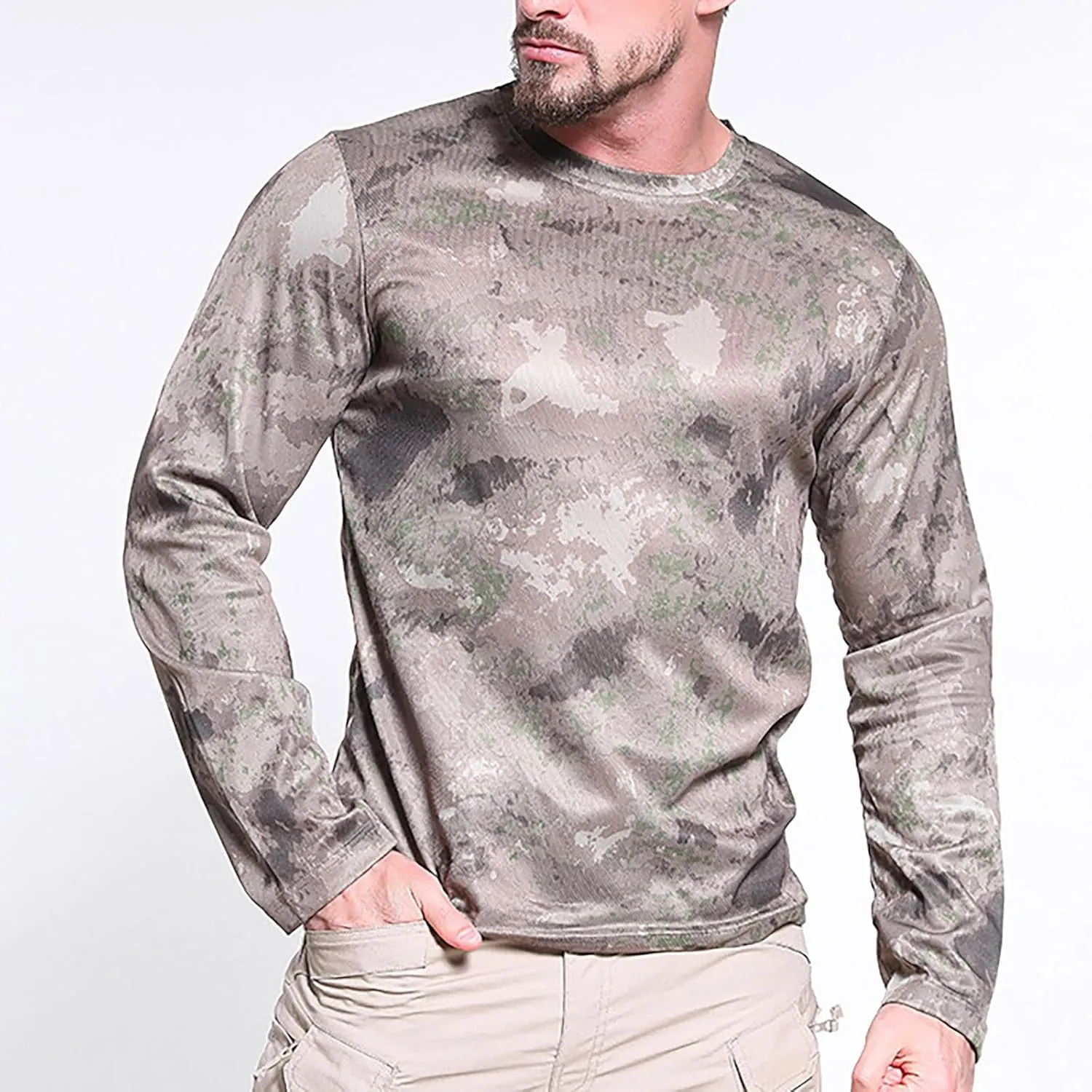 UV Shirts for Men Lightweight Camo Sun Protection Shirts UPF 50   Long Sleeve Outdoor T-Shirts Crewneck Quick Dry Tees
