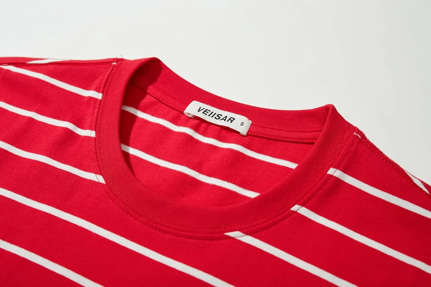 VEIISAR Men's Crewneck Striped T-Shirt Soft Elastic Cotton Tees