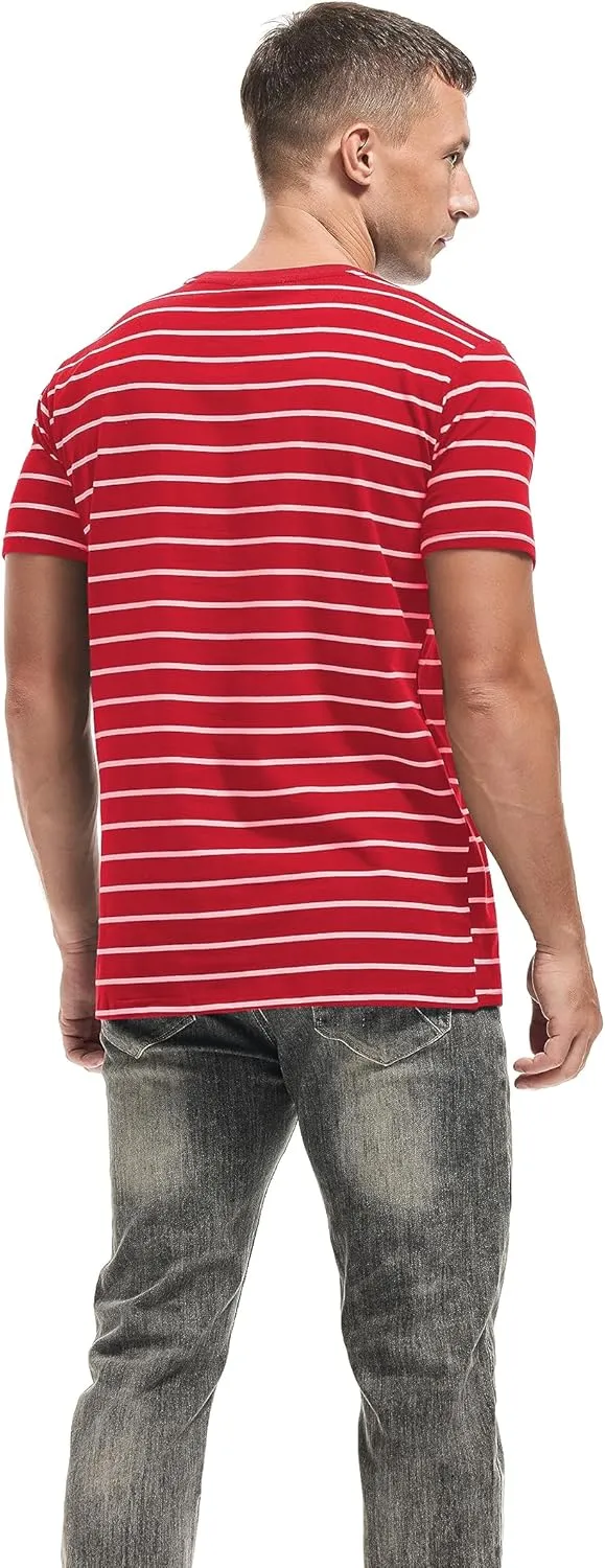 VEIISAR Men's Crewneck Striped T-Shirt Soft Elastic Cotton Tees