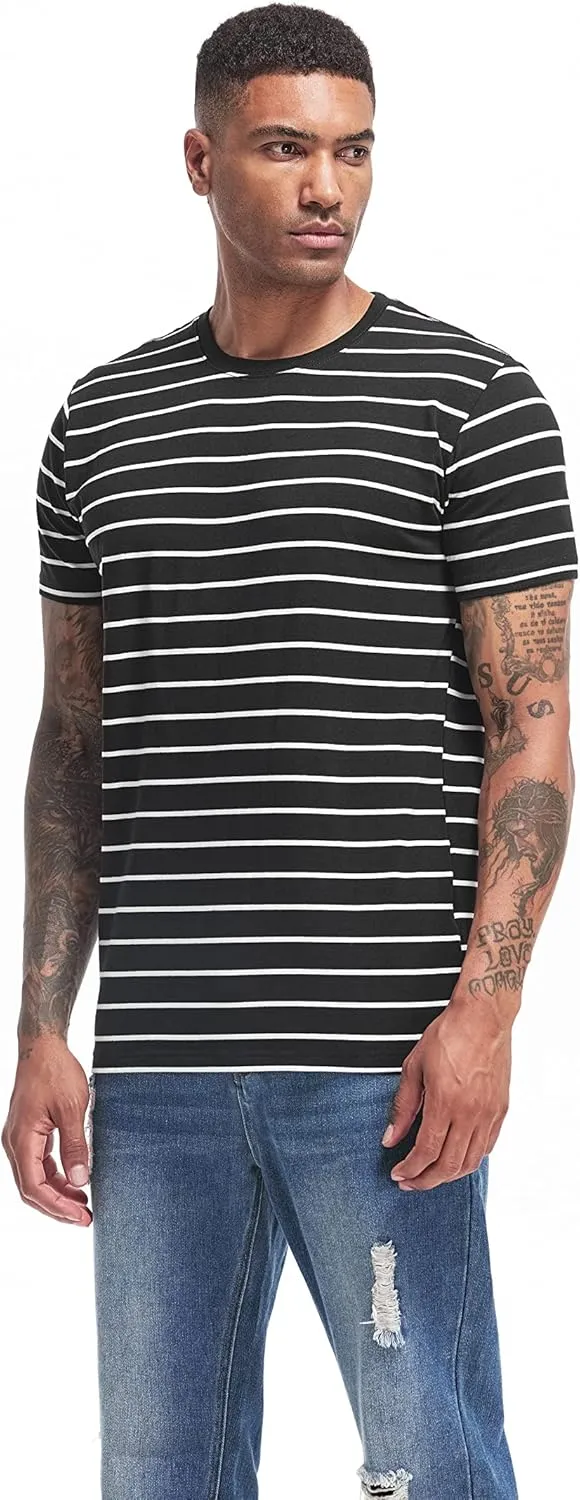 VEIISAR Men's Crewneck Striped T-Shirt Soft Elastic Cotton Tees