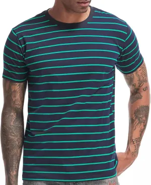 VEIISAR Men's Crewneck Striped T-Shirt Soft Elastic Cotton Tees