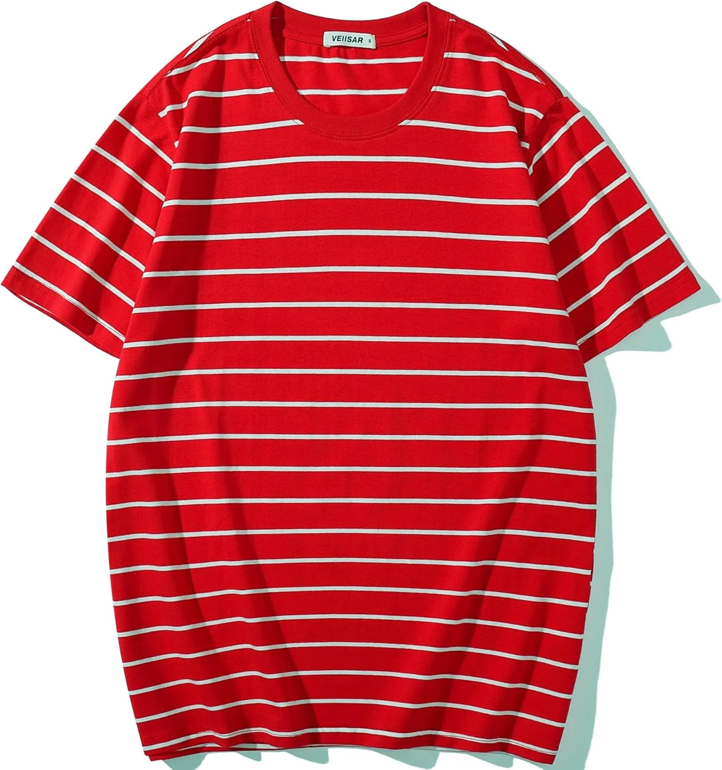VEIISAR Men's Crewneck Striped T-Shirt Soft Elastic Cotton Tees