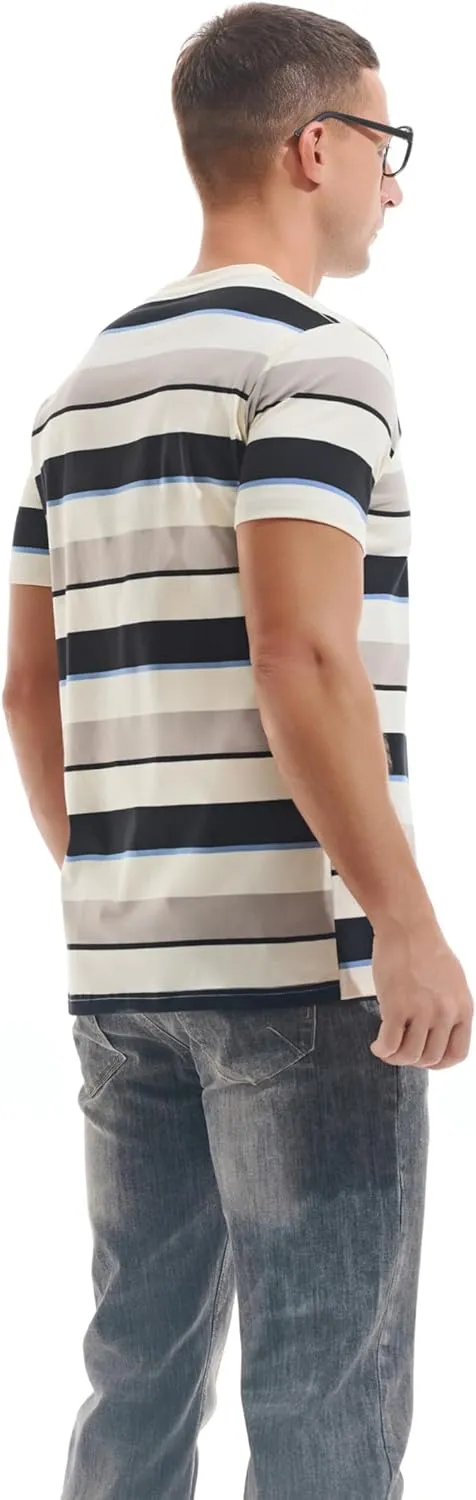 VEIISAR Men's Crewneck Striped T-Shirt Soft Elastic Cotton Tees