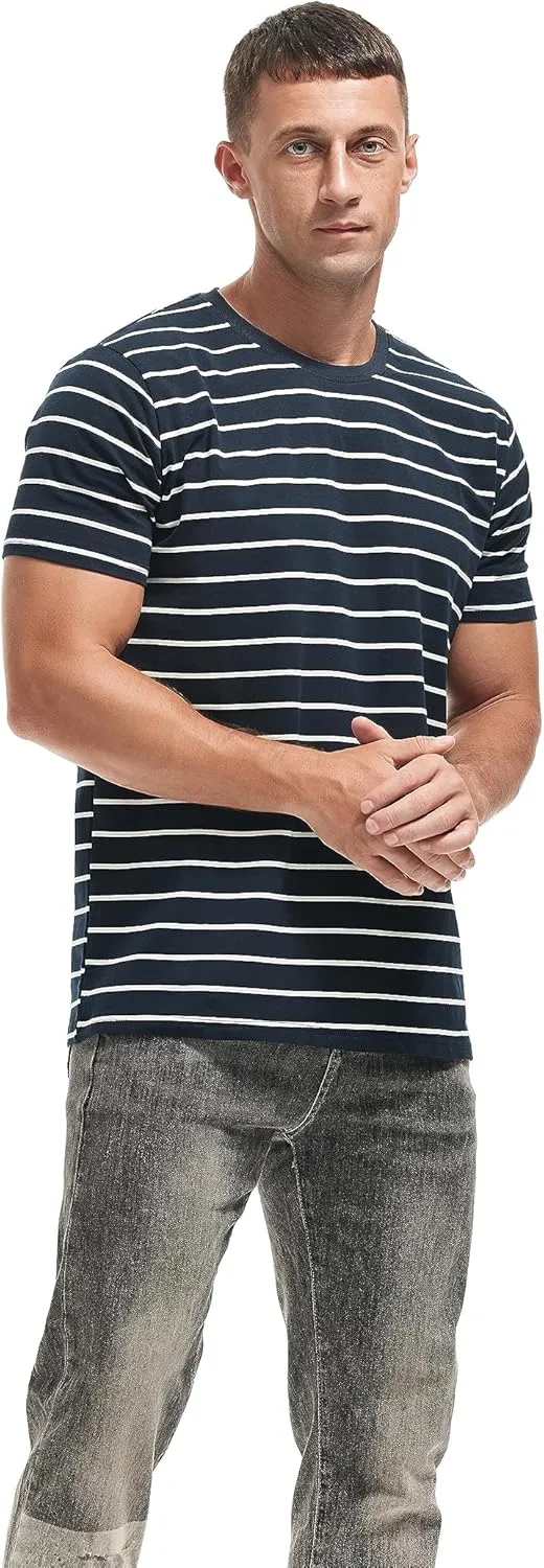 VEIISAR Men's Crewneck Striped T-Shirt Soft Elastic Cotton Tees