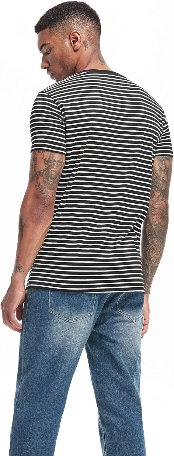 VEIISAR Men's Crewneck Striped T-Shirt Soft Elastic Cotton Tees