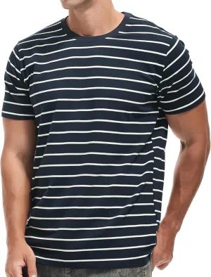 VEIISAR Men's Crewneck Striped T-Shirt Soft Elastic Cotton Tees