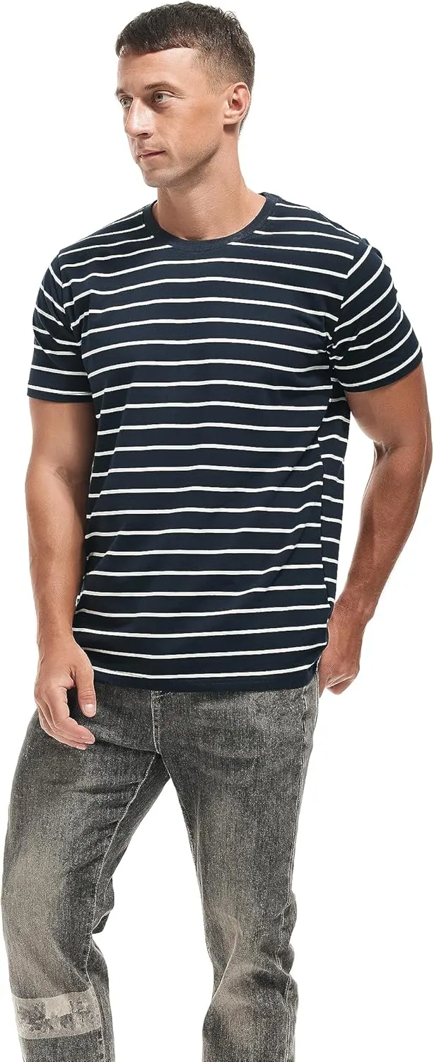 VEIISAR Men's Crewneck Striped T-Shirt Soft Elastic Cotton Tees