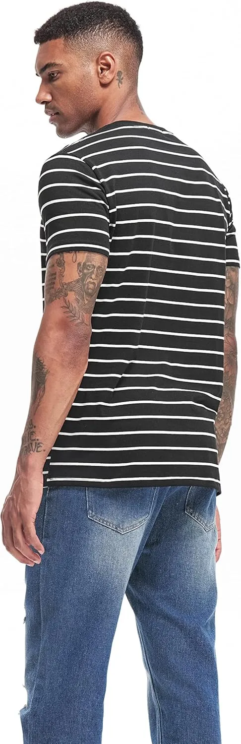 VEIISAR Men's Crewneck Striped T-Shirt Soft Elastic Cotton Tees