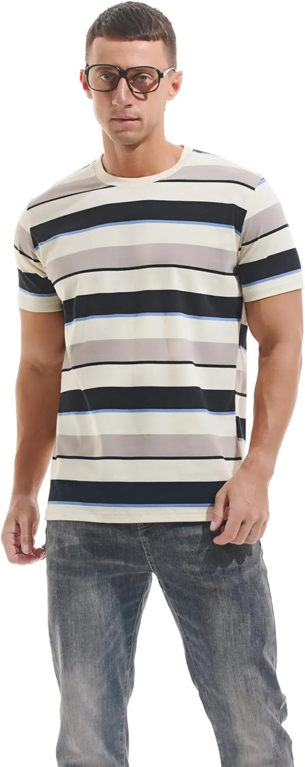 VEIISAR Men's Crewneck Striped T-Shirt Soft Elastic Cotton Tees