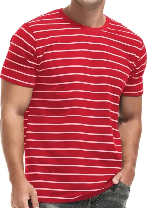 VEIISAR Men's Crewneck Striped T-Shirt Soft Elastic Cotton Tees