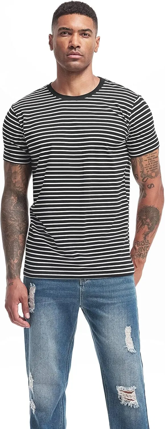 VEIISAR Men's Crewneck Striped T-Shirt Soft Elastic Cotton Tees