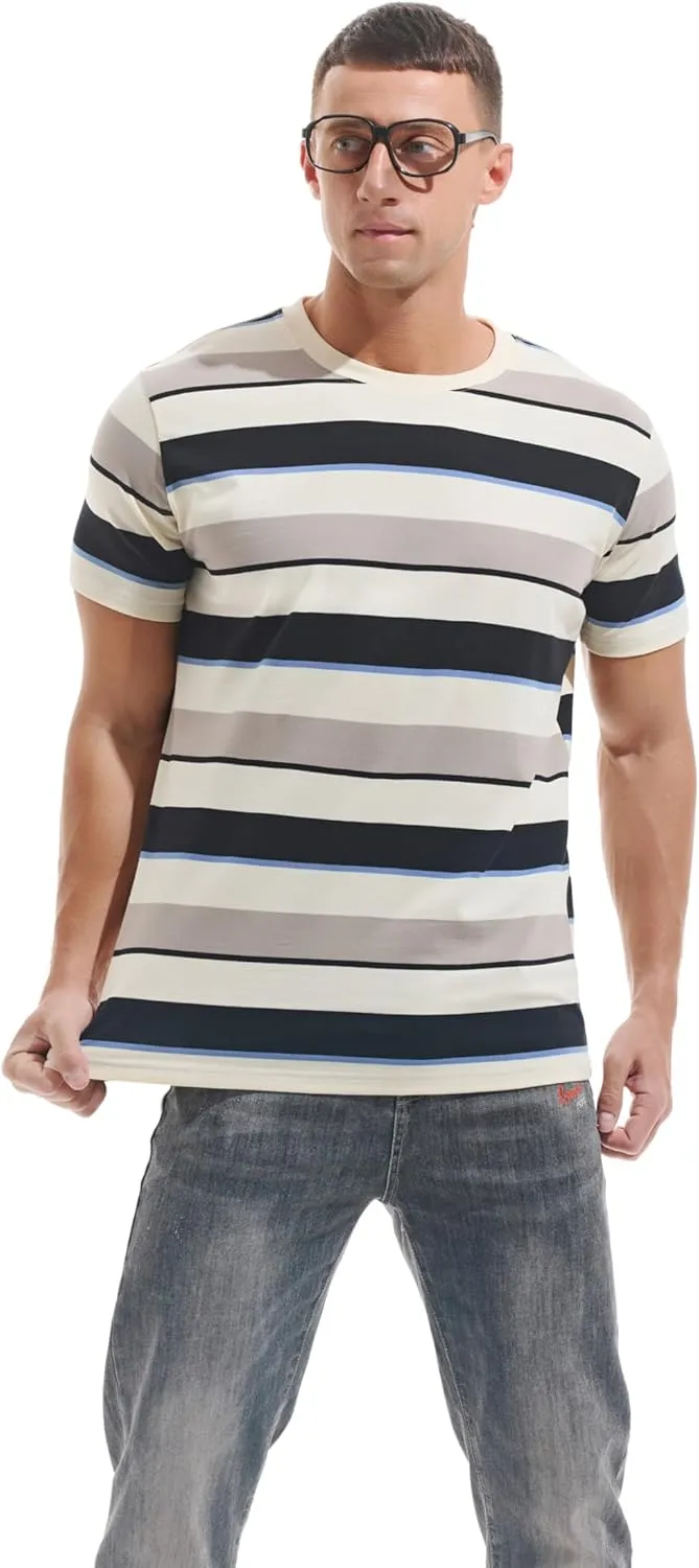VEIISAR Men's Crewneck Striped T-Shirt Soft Elastic Cotton Tees