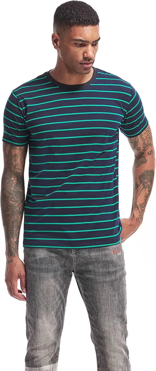 VEIISAR Men's Crewneck Striped T-Shirt Soft Elastic Cotton Tees