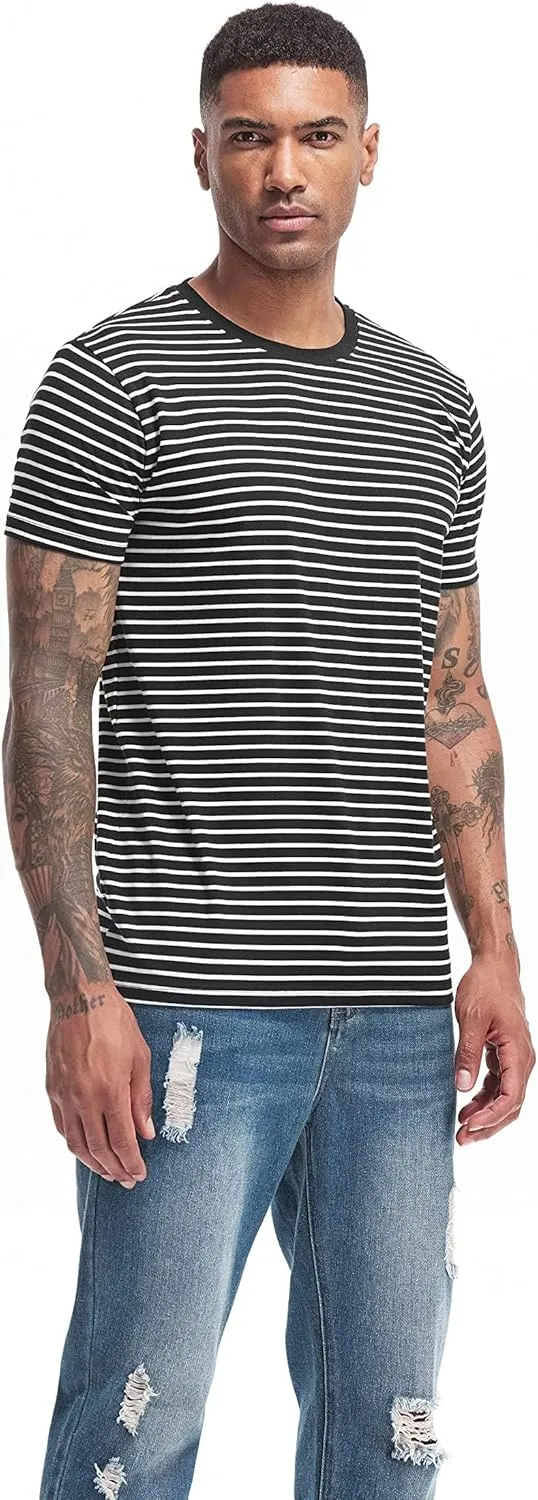 VEIISAR Men's Crewneck Striped T-Shirt Soft Elastic Cotton Tees