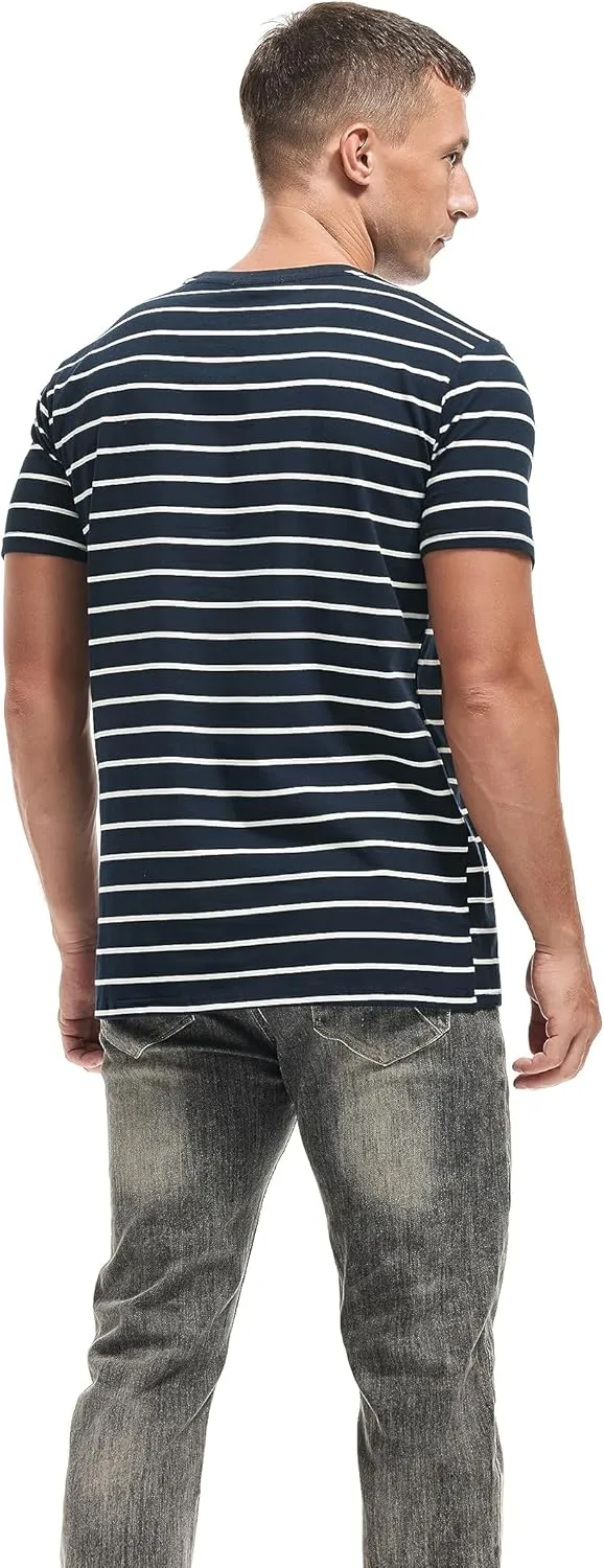 VEIISAR Men's Crewneck Striped T-Shirt Soft Elastic Cotton Tees