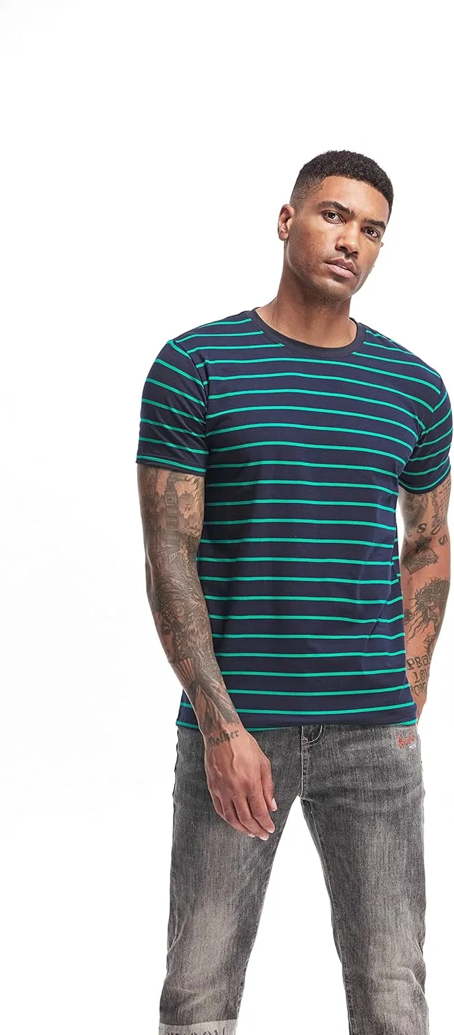VEIISAR Men's Crewneck Striped T-Shirt Soft Elastic Cotton Tees