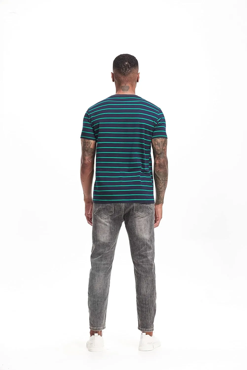 VEIISAR Men's Crewneck Striped T-Shirt Soft Elastic Cotton Tees