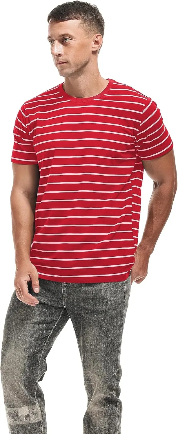 VEIISAR Men's Crewneck Striped T-Shirt Soft Elastic Cotton Tees