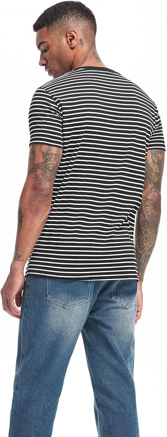 VEIISAR Men's Crewneck Striped T-Shirt Soft Elastic Cotton Tees