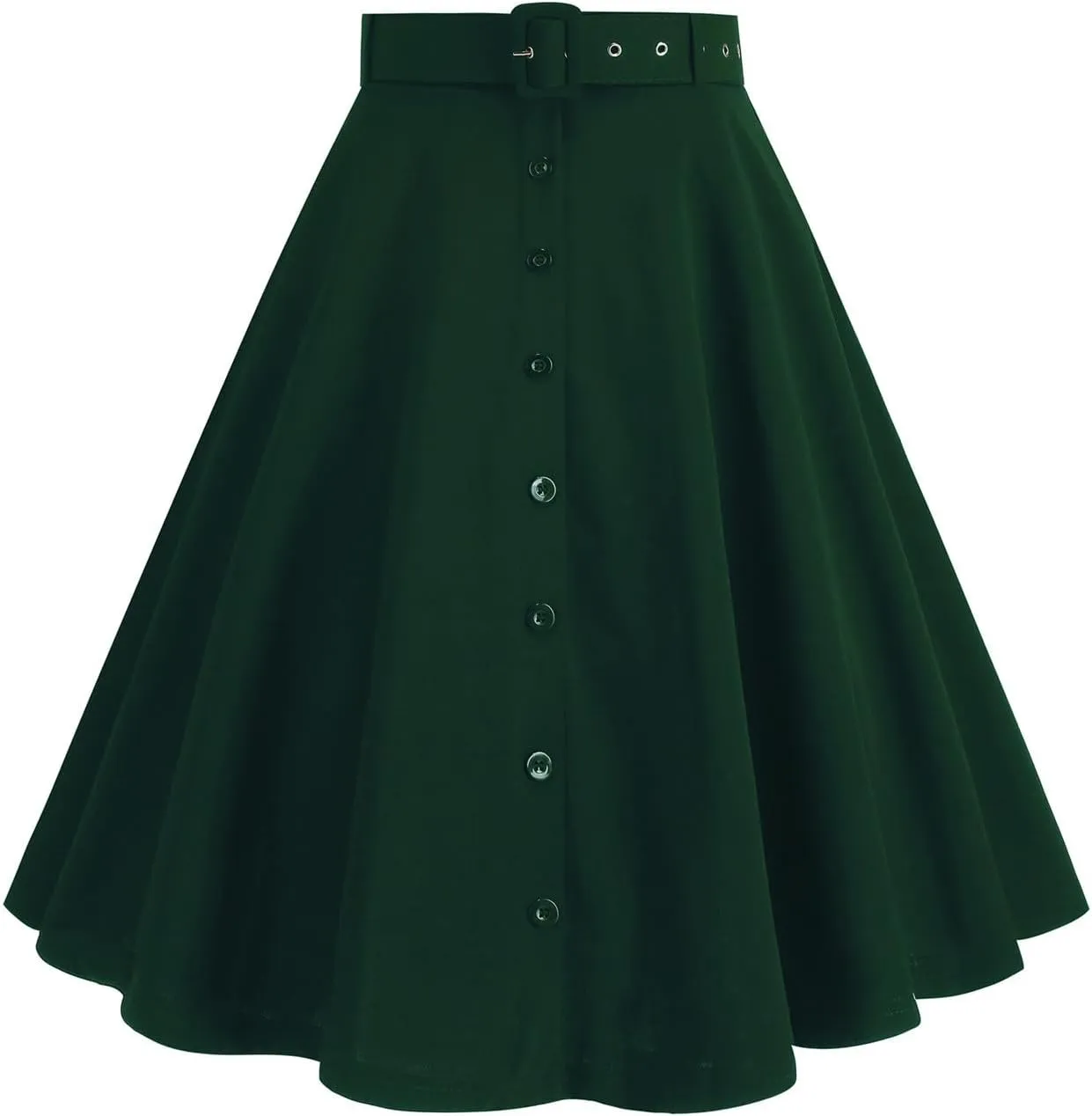 Vintage Button Down Ruffle Midi Skirt for Women High Waist Pleated Knee Length Skirt Casual Business A Line Skirts