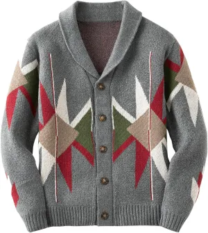 Vintage Cardigan Sweaters for Men Shawl Collar Sweater Slim Fit Button Down Sweaters Lightweight Cardigan Sweater