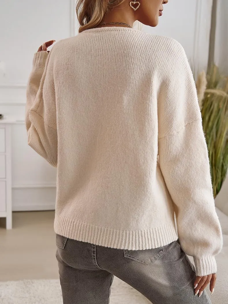 White Tie Front Sweater for Women Cardigan Sweaters Chunky Knit Puff Sleeve Trendy Sweaters Tops S~XL