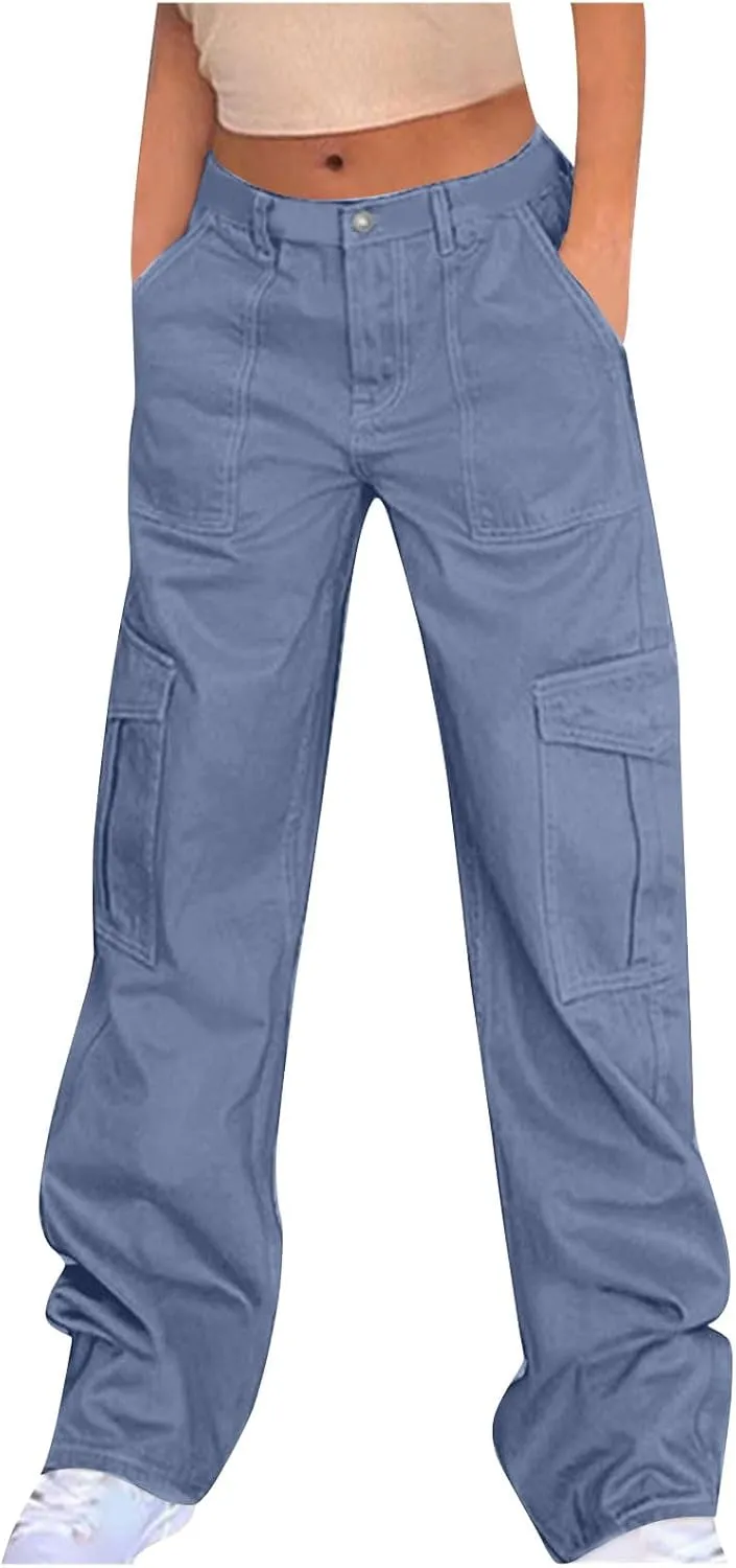 Wide Leg Cargo Sweatpants for Women Baggy Jogging Pants Soft Comfortable Pants Y2K Trendy Pants Outdoor with Pockets