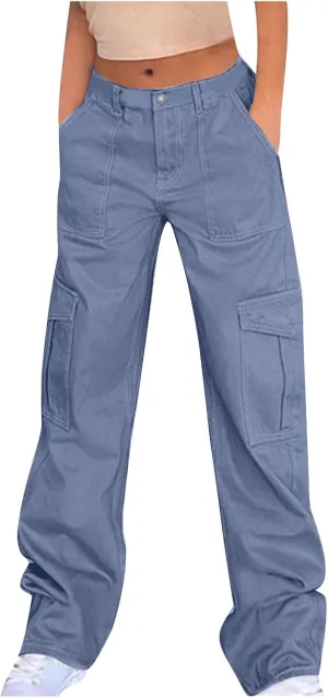 Wide Leg Cargo Sweatpants for Women Baggy Jogging Pants Soft Comfortable Pants Y2K Trendy Pants Outdoor with Pockets