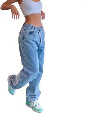 Wide Leg Jeans for Women Baggy Jeans Stretch Straight Jeans Classic Wash Denim Pants