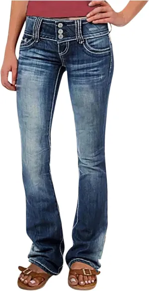 Wide Leg Jeans Woman Low Waisted Buttons Flare Denim Pants Street Distressed Bell Bottom Jeans Trendy Retro Jeans