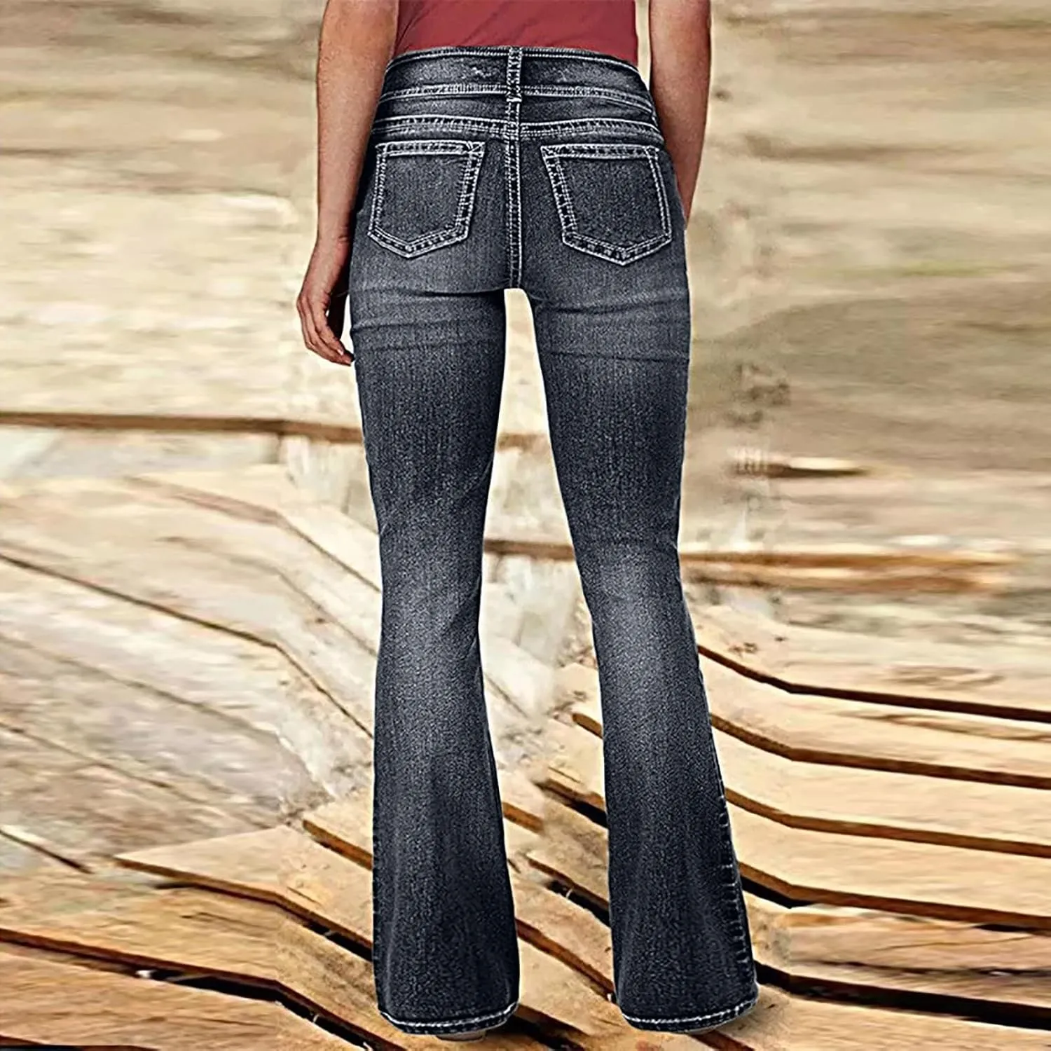 Wide Leg Jeans Woman Low Waisted Buttons Flare Denim Pants Street Distressed Bell Bottom Jeans Trendy Retro Jeans