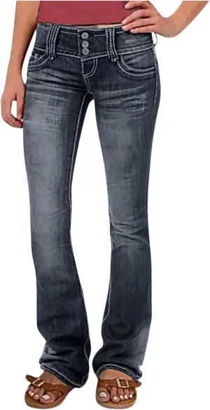 Wide Leg Jeans Woman Low Waisted Buttons Flare Denim Pants Street Distressed Bell Bottom Jeans Trendy Retro Jeans