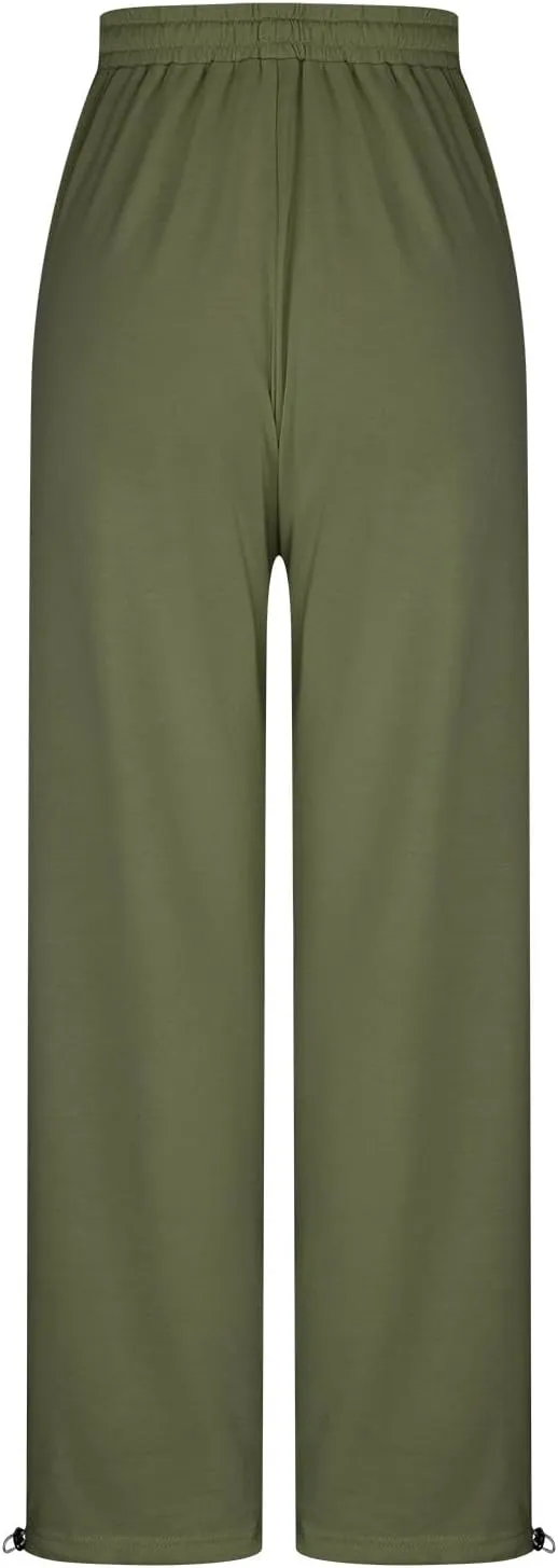 Wide Leg Jogging Pants Women High Waisted Drawstring Pants Soft Comfortable Pants Solid Color Sweatpants for Sports
