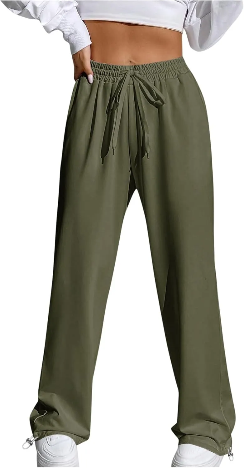 Wide Leg Jogging Pants Women High Waisted Drawstring Pants Soft Comfortable Pants Solid Color Sweatpants for Sports