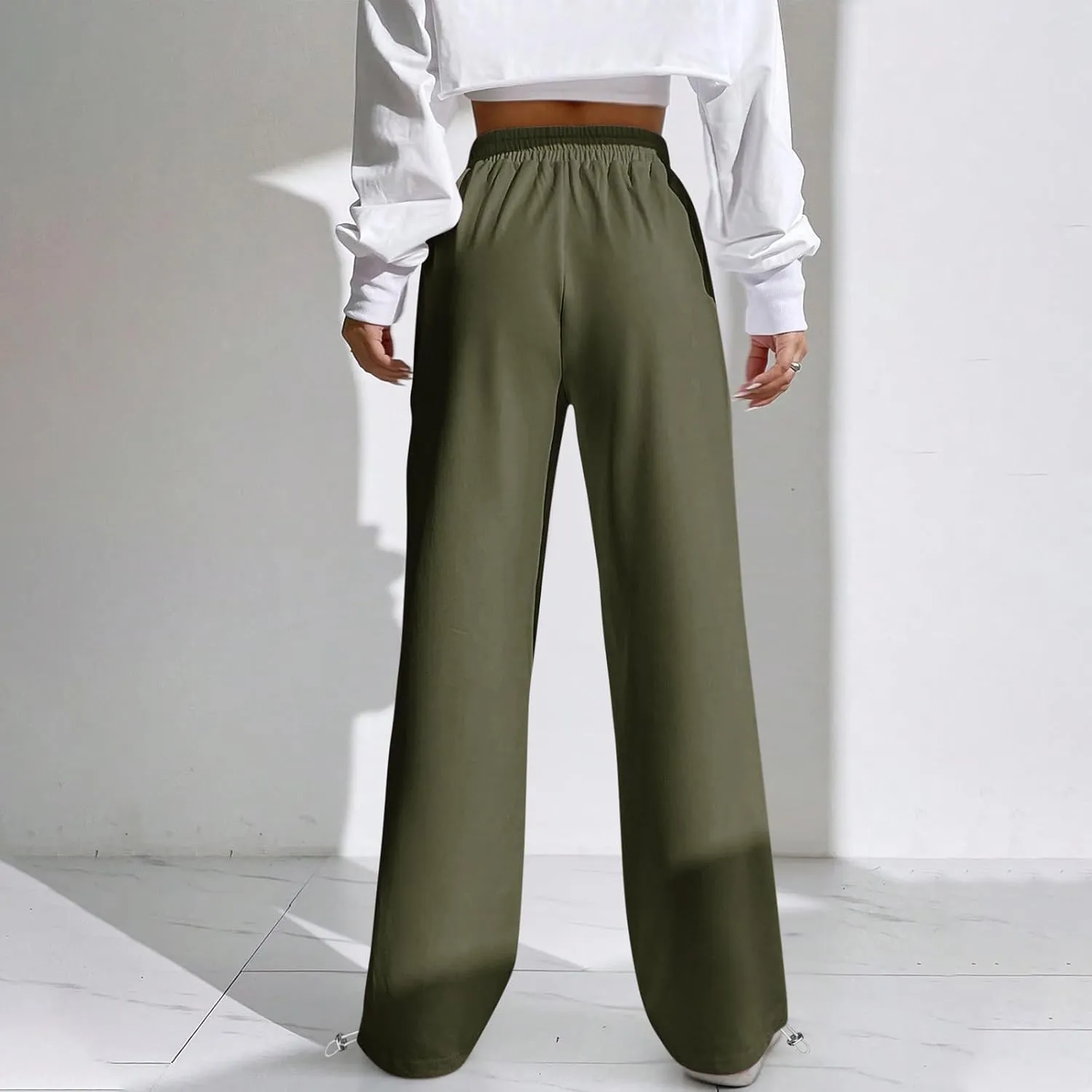 Wide Leg Jogging Pants Women High Waisted Drawstring Pants Soft Comfortable Pants Solid Color Sweatpants for Sports