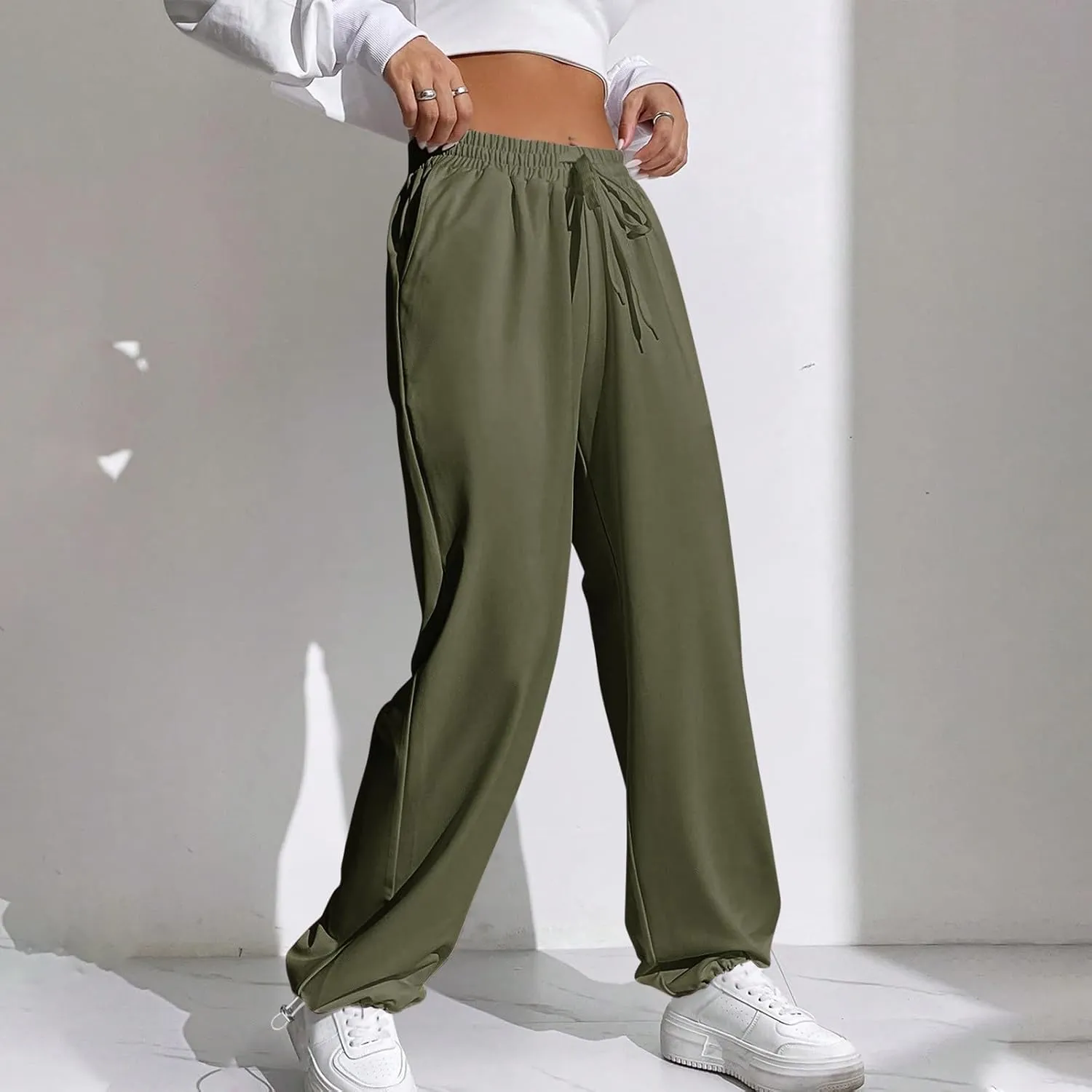 Wide Leg Jogging Pants Women High Waisted Drawstring Pants Soft Comfortable Pants Solid Color Sweatpants for Sports