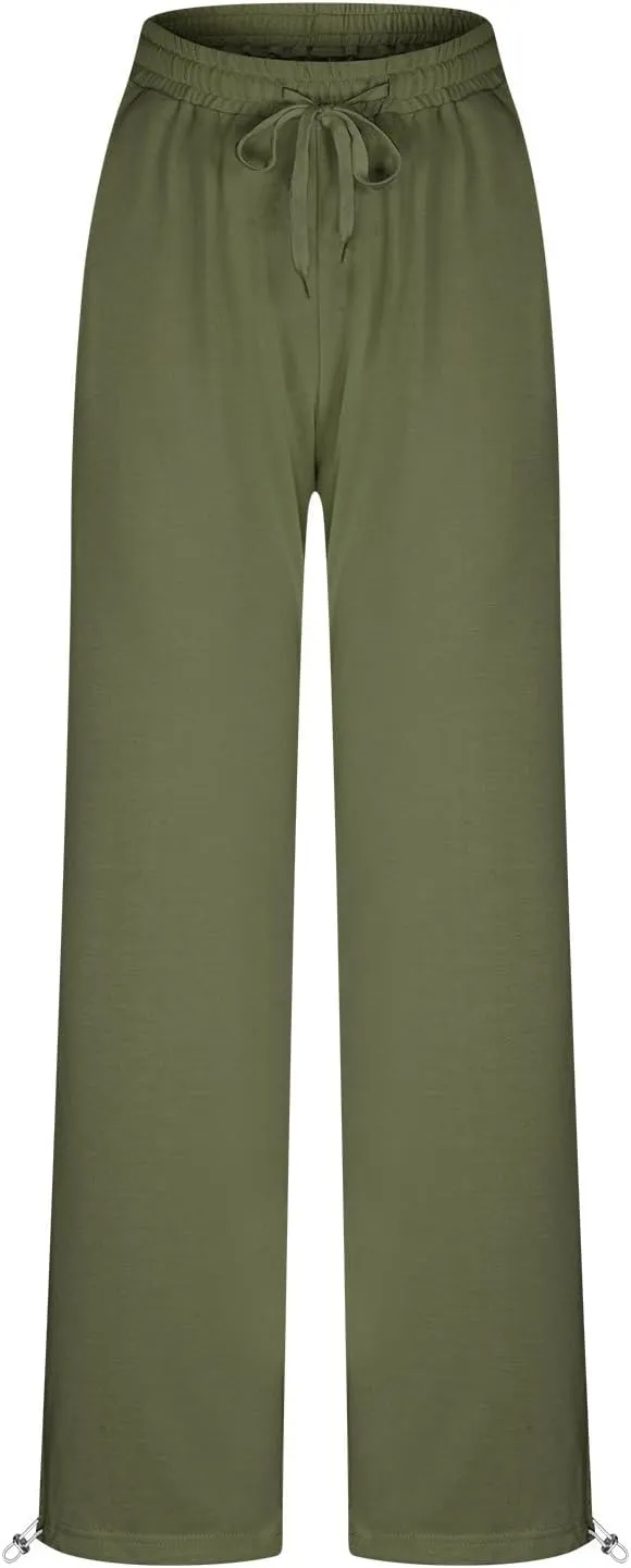 Wide Leg Jogging Pants Women High Waisted Drawstring Pants Soft Comfortable Pants Solid Color Sweatpants for Sports