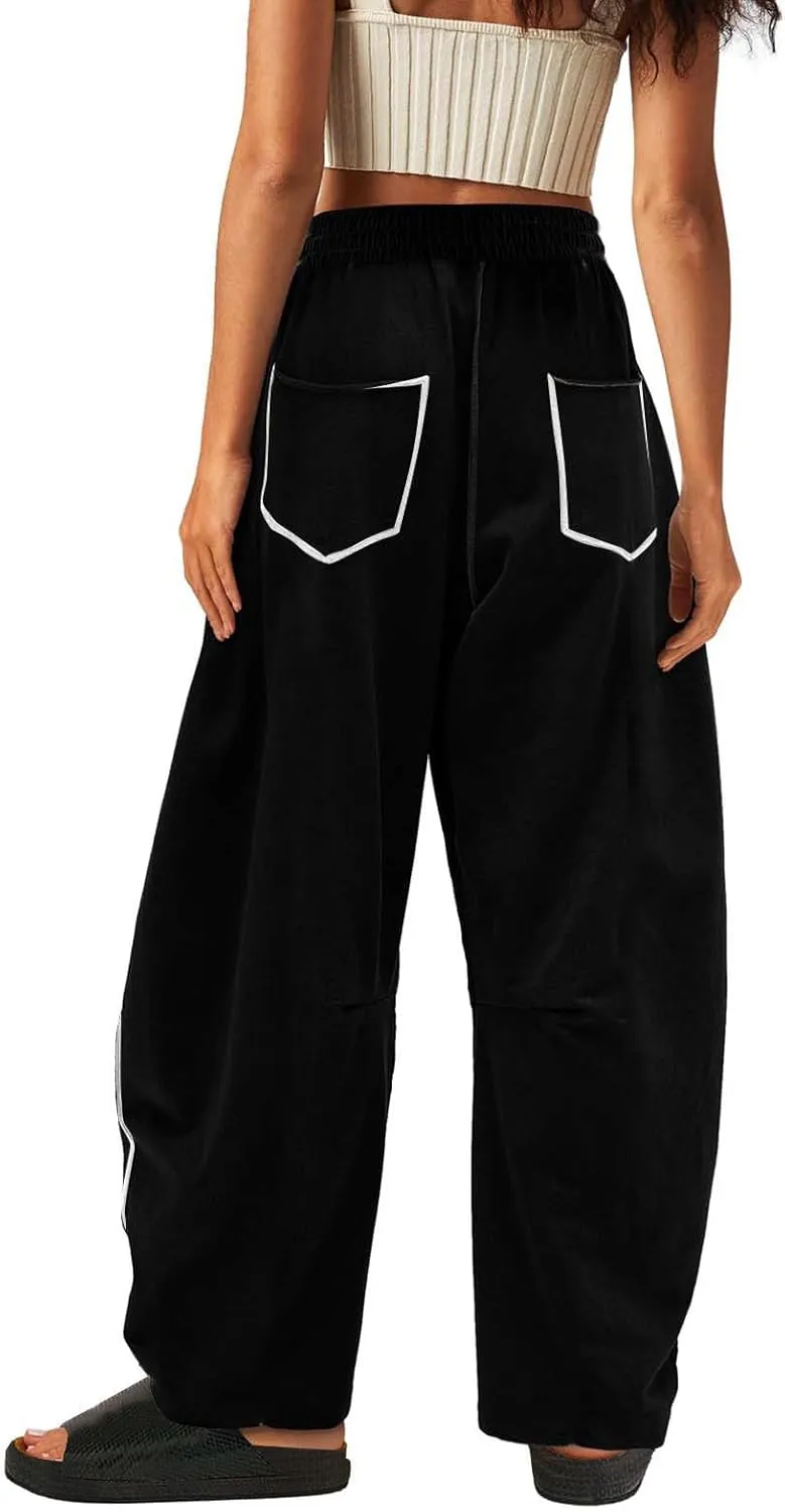 Wide Leg Sweatpants for Women Drawstring Elastic Waisted Pants Loose Lounge Pants with Pockets Baggy Workout Pants
