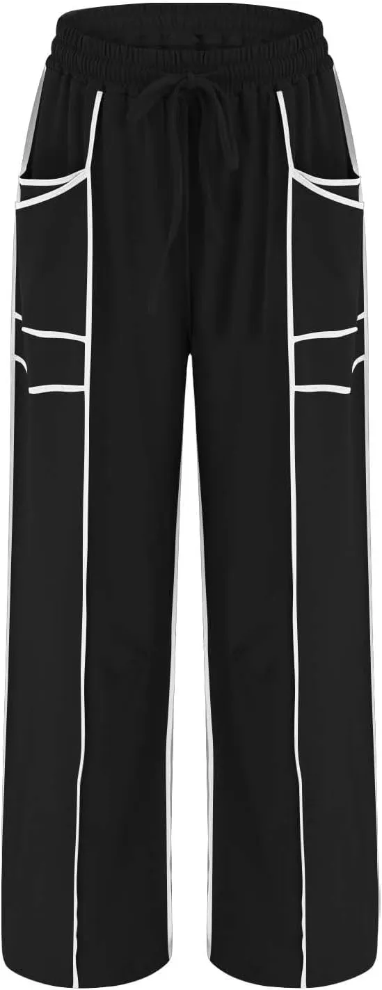 Wide Leg Sweatpants for Women Drawstring Elastic Waisted Pants Loose Lounge Pants with Pockets Baggy Workout Pants
