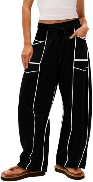 Wide Leg Sweatpants for Women Drawstring Elastic Waisted Pants Loose Lounge Pants with Pockets Baggy Workout Pants