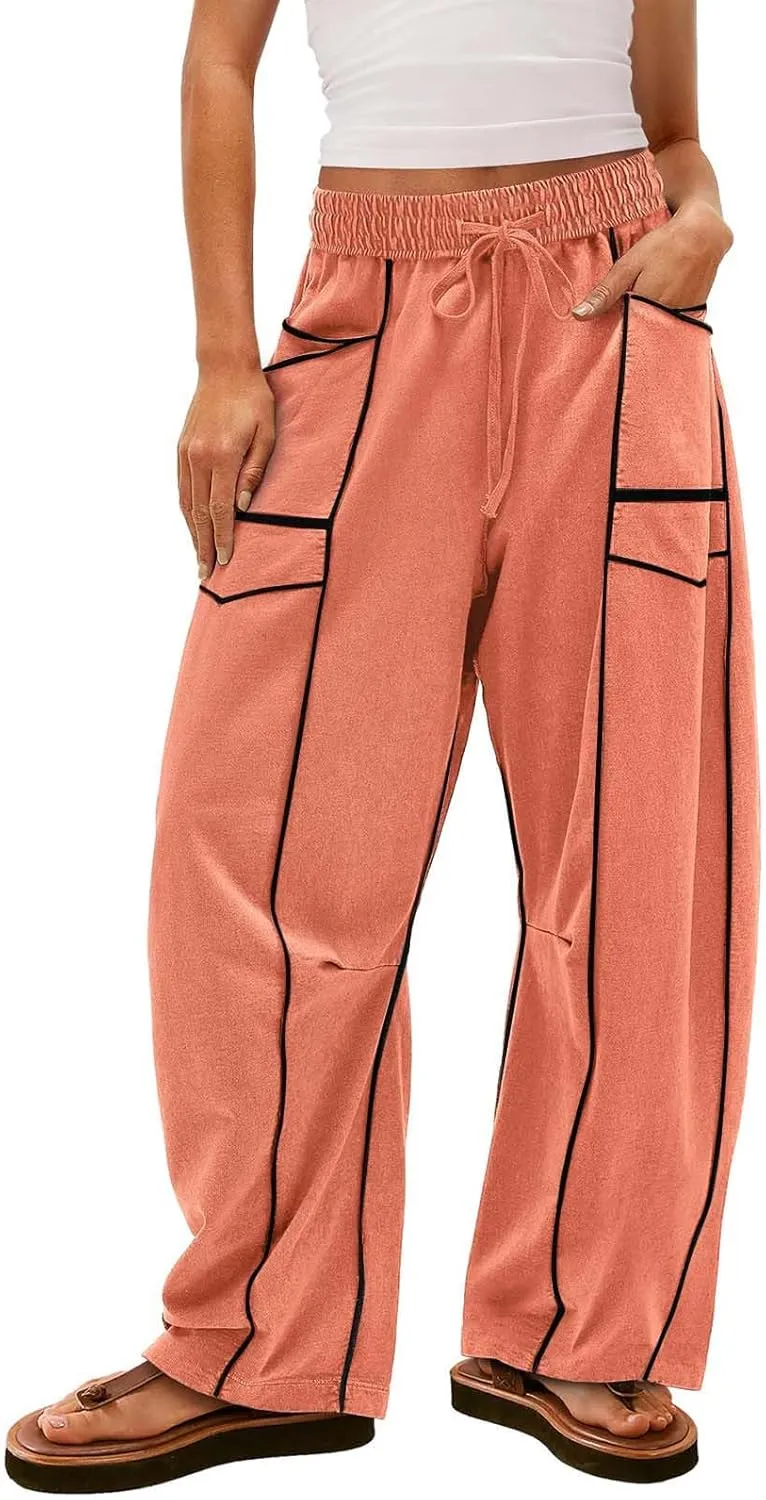 Wide Leg Sweatpants for Women Drawstring Elastic Waisted Pants Loose Lounge Pants with Pockets Baggy Workout Pants