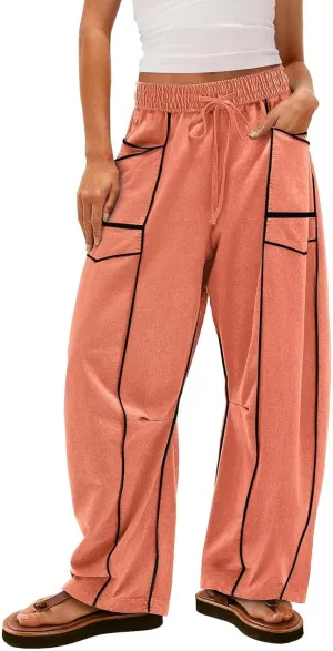 Wide Leg Sweatpants for Women Drawstring Elastic Waisted Pants Loose Lounge Pants with Pockets Baggy Workout Pants