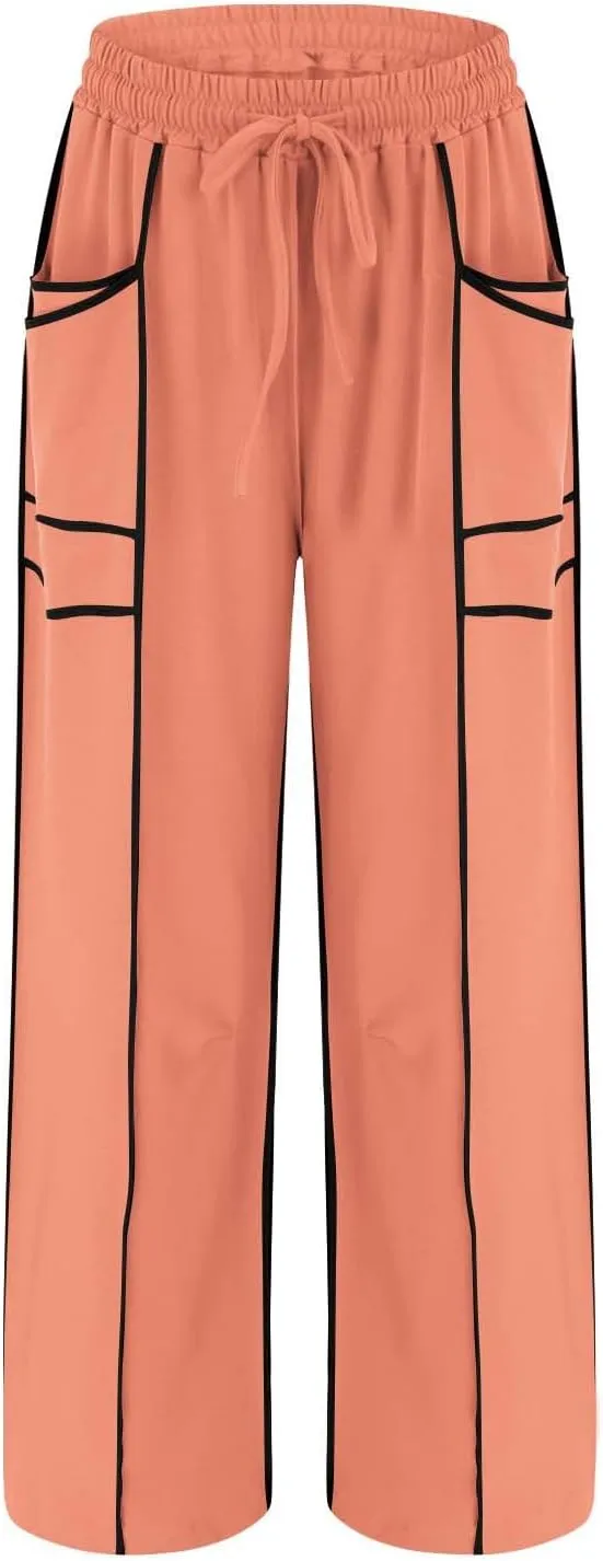 Wide Leg Sweatpants for Women Drawstring Elastic Waisted Pants Loose Lounge Pants with Pockets Baggy Workout Pants
