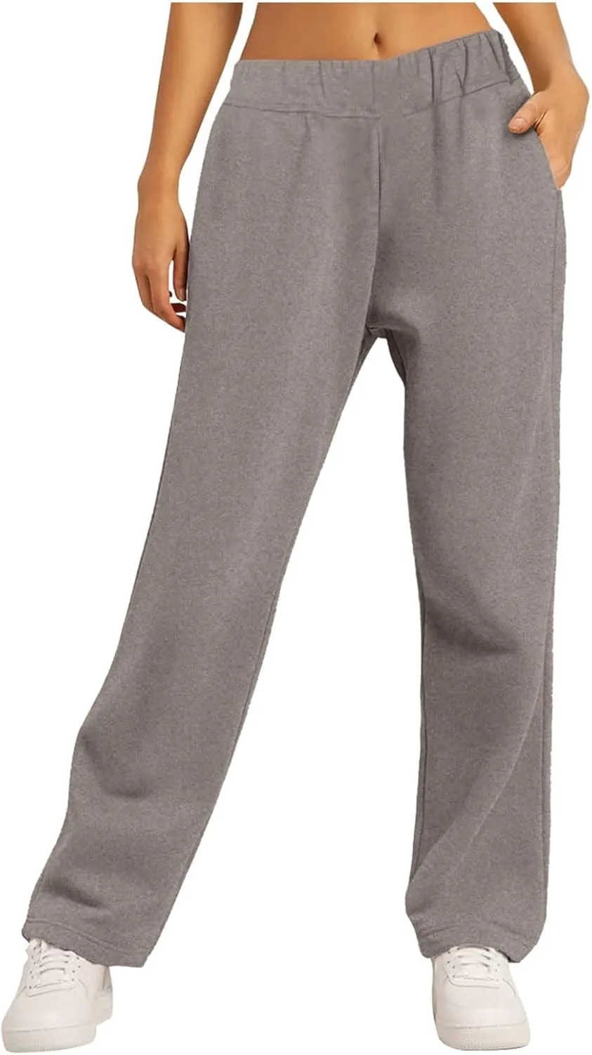 Wide Leg Sweatpants Women Fleece Lined Sweatpants Fleece Lined High Waist Baggy Lounge Pants Athletic Joggers
