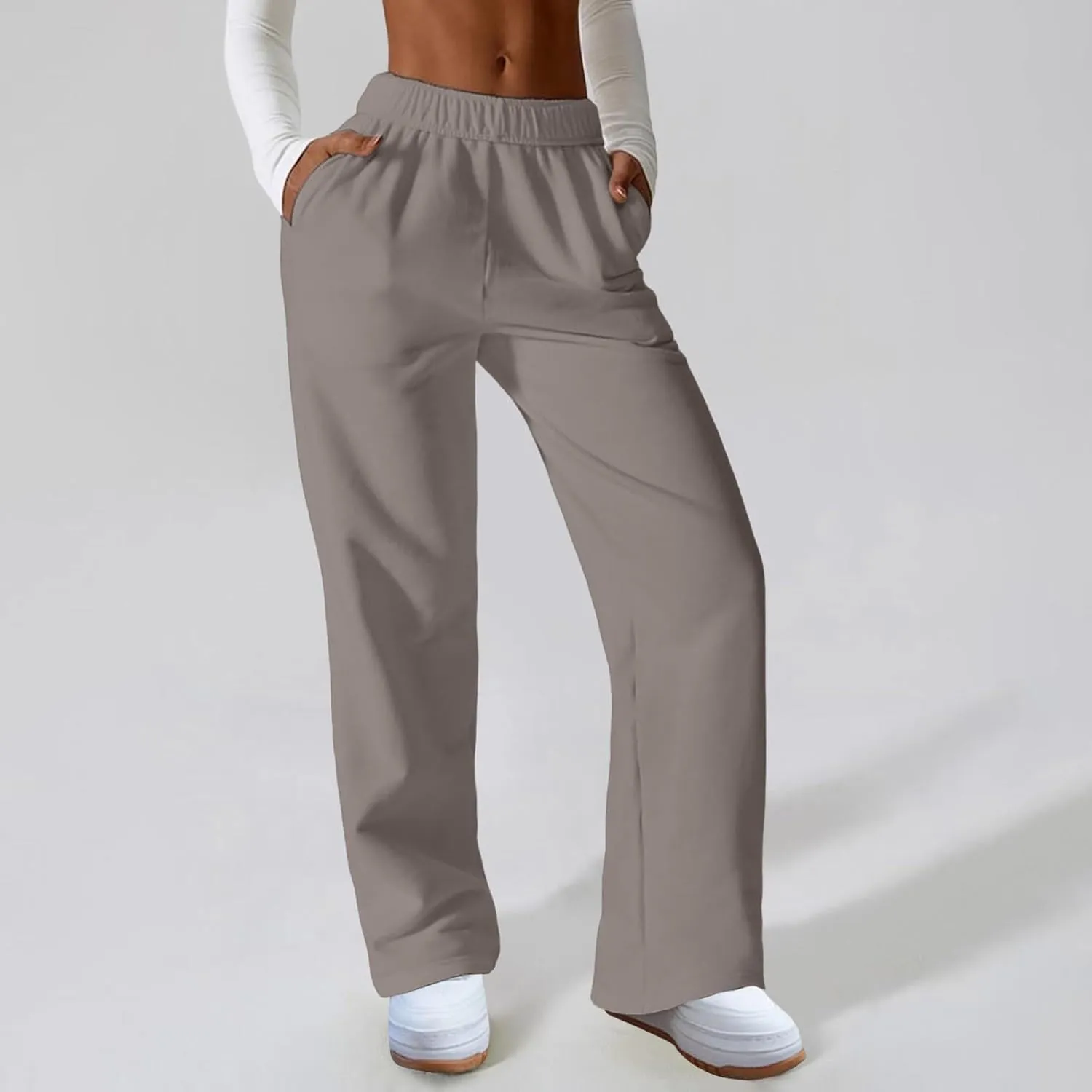 Wide Leg Sweatpants Women Fleece Lined Sweatpants Fleece Lined High Waist Baggy Lounge Pants Athletic Joggers