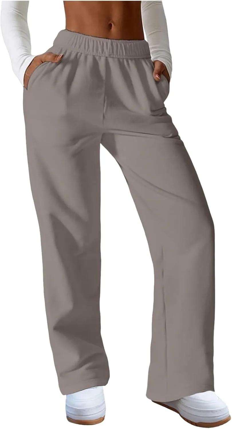 Wide Leg Sweatpants Women Fleece Lined Sweatpants Fleece Lined High Waist Baggy Lounge Pants Athletic Joggers