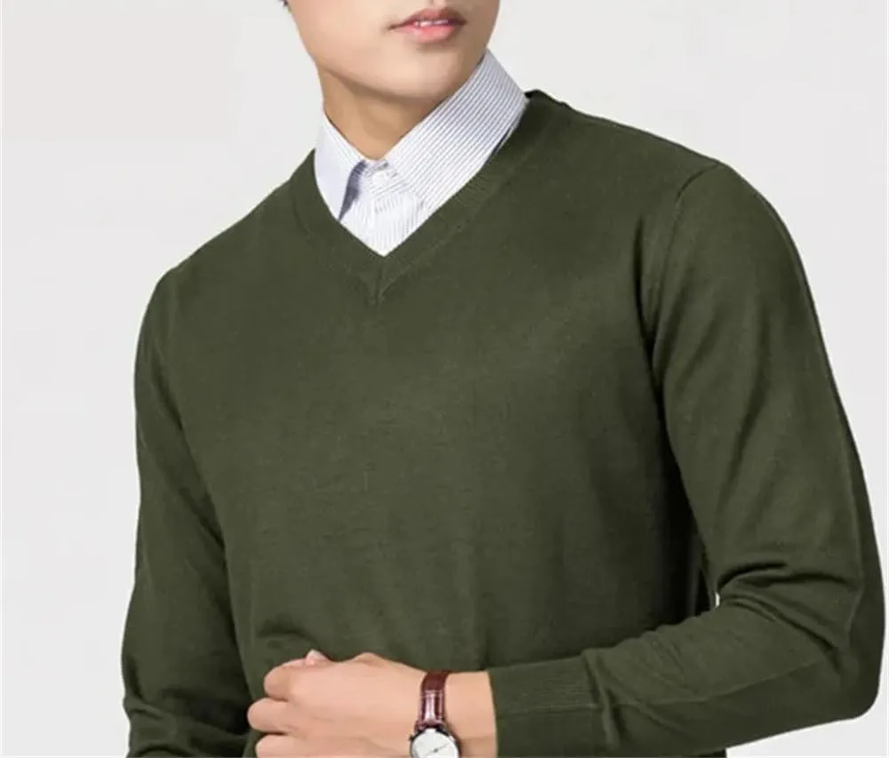 Winter Men's Cashmere Blend Sweater Classic V-Neck Pullover Sweater Business Casual Sweater