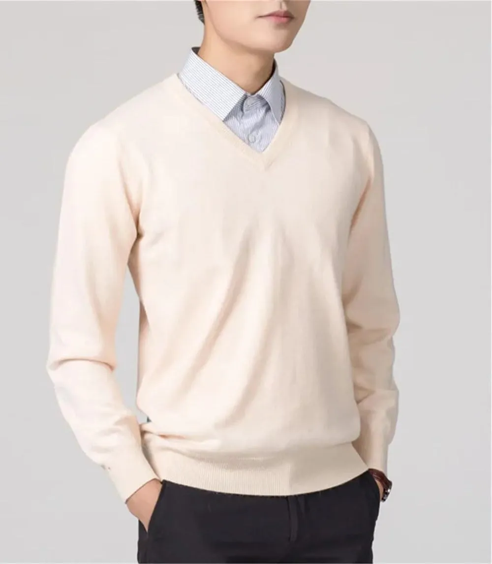 Winter Men's Cashmere Blend Sweater Classic V-Neck Pullover Sweater Business Casual Sweater