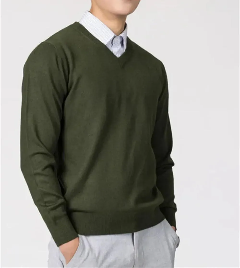 Winter Men's Cashmere Blend Sweater Classic V-Neck Pullover Sweater Business Casual Sweater