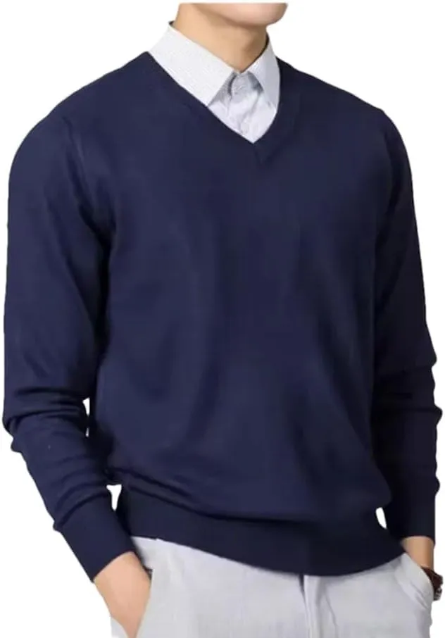 Winter Men's Cashmere Blend Sweater Classic V-Neck Pullover Sweater Business Casual Sweater
